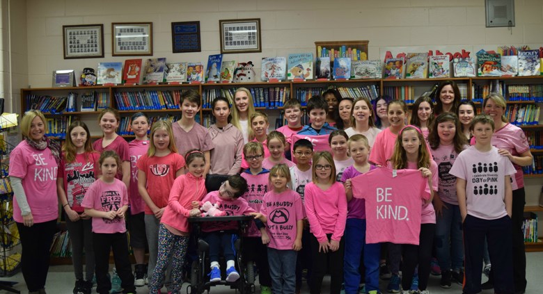 Students participating in pink shirt day 2017