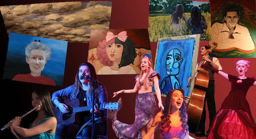 Collage of paintings, singers, musicians