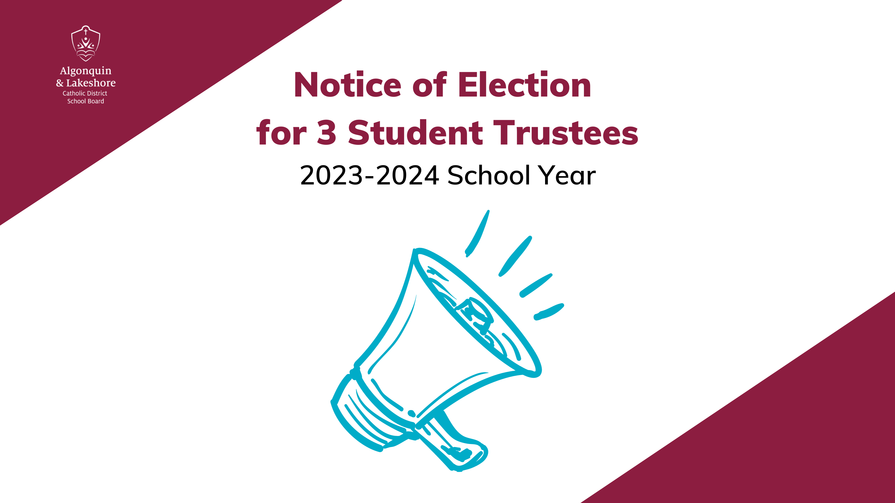 Notice of Election for 3 Student Trustees graphic.