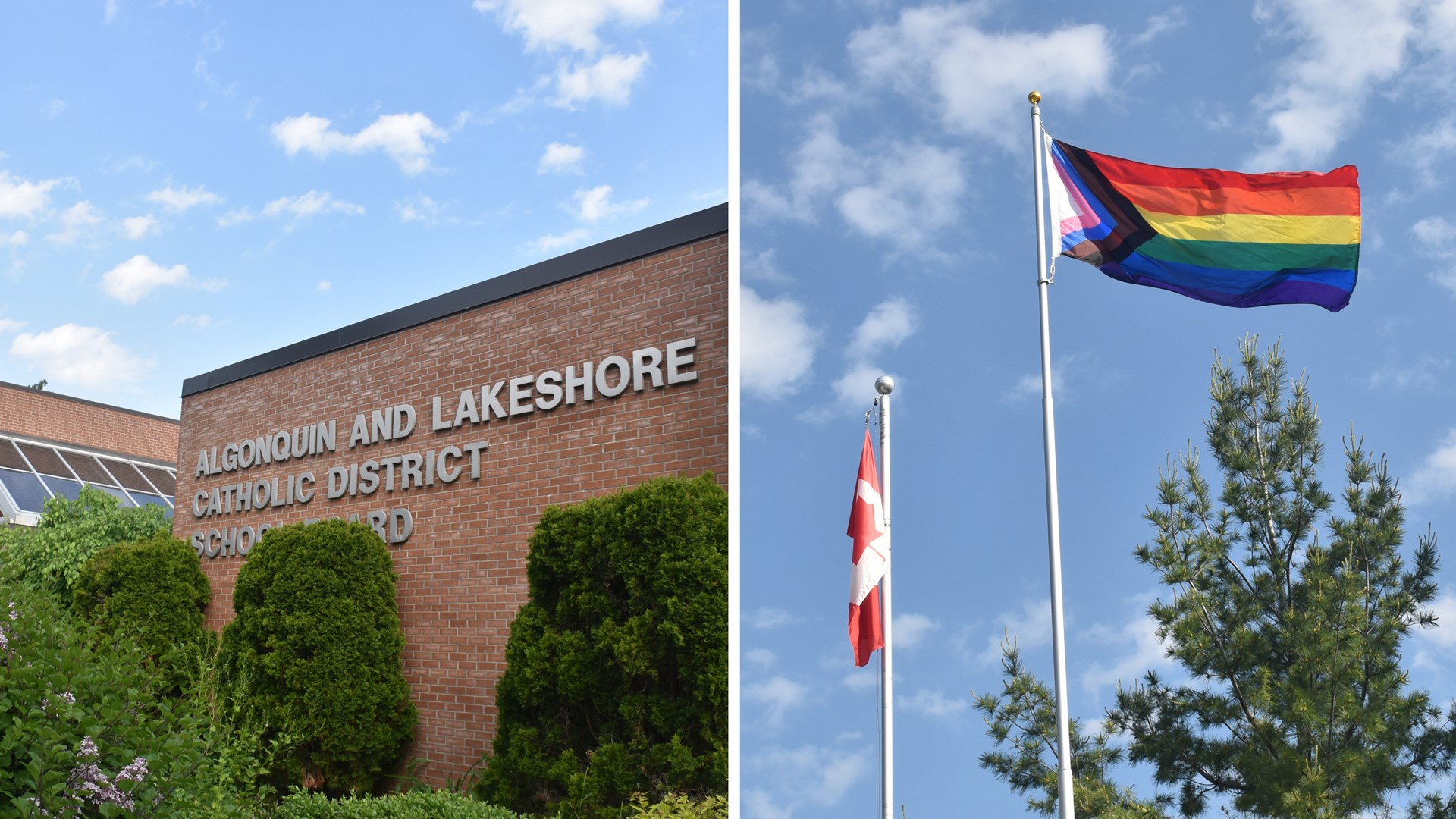 Pride flag and ALCDSB building.