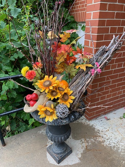 Front of School and Fall Flower Arrangement
