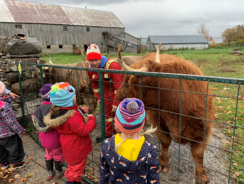 A kindergarten class takes learning to a local farm.
