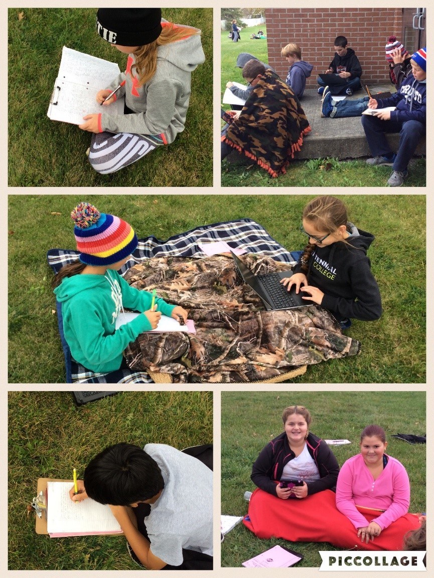 Students learning outdoors
