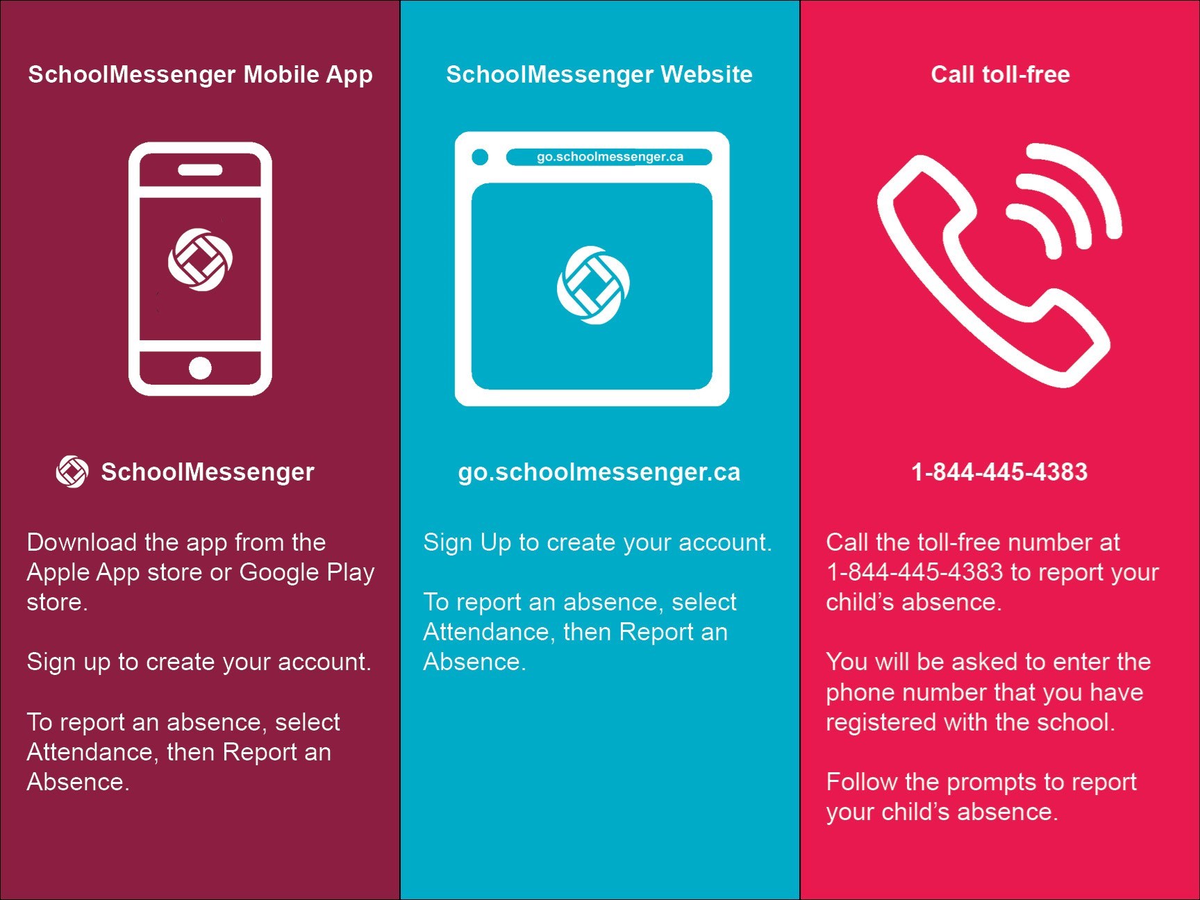 Poster with 3 ways to us School Messenger