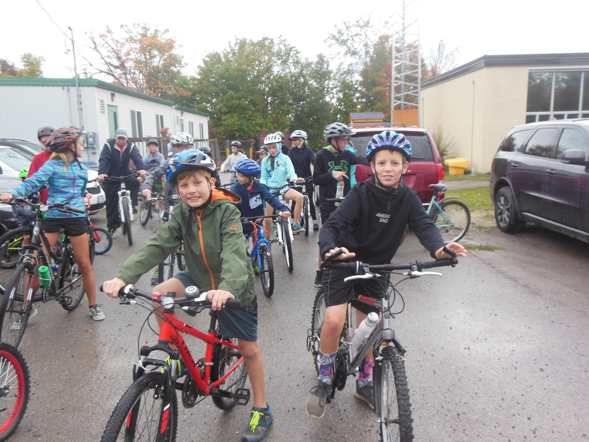 Students preparing for a bike ride.